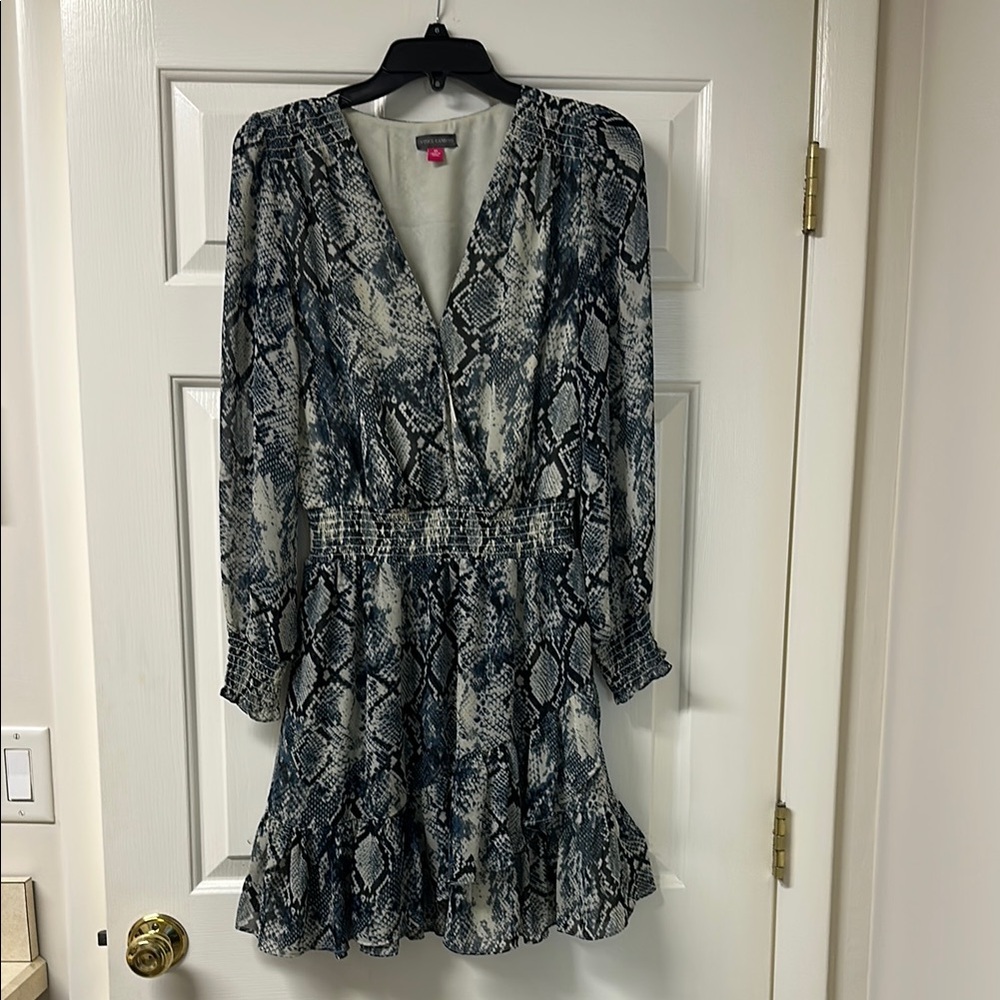 Vince Camuto Blue and Black Ruffled Tiered Dress